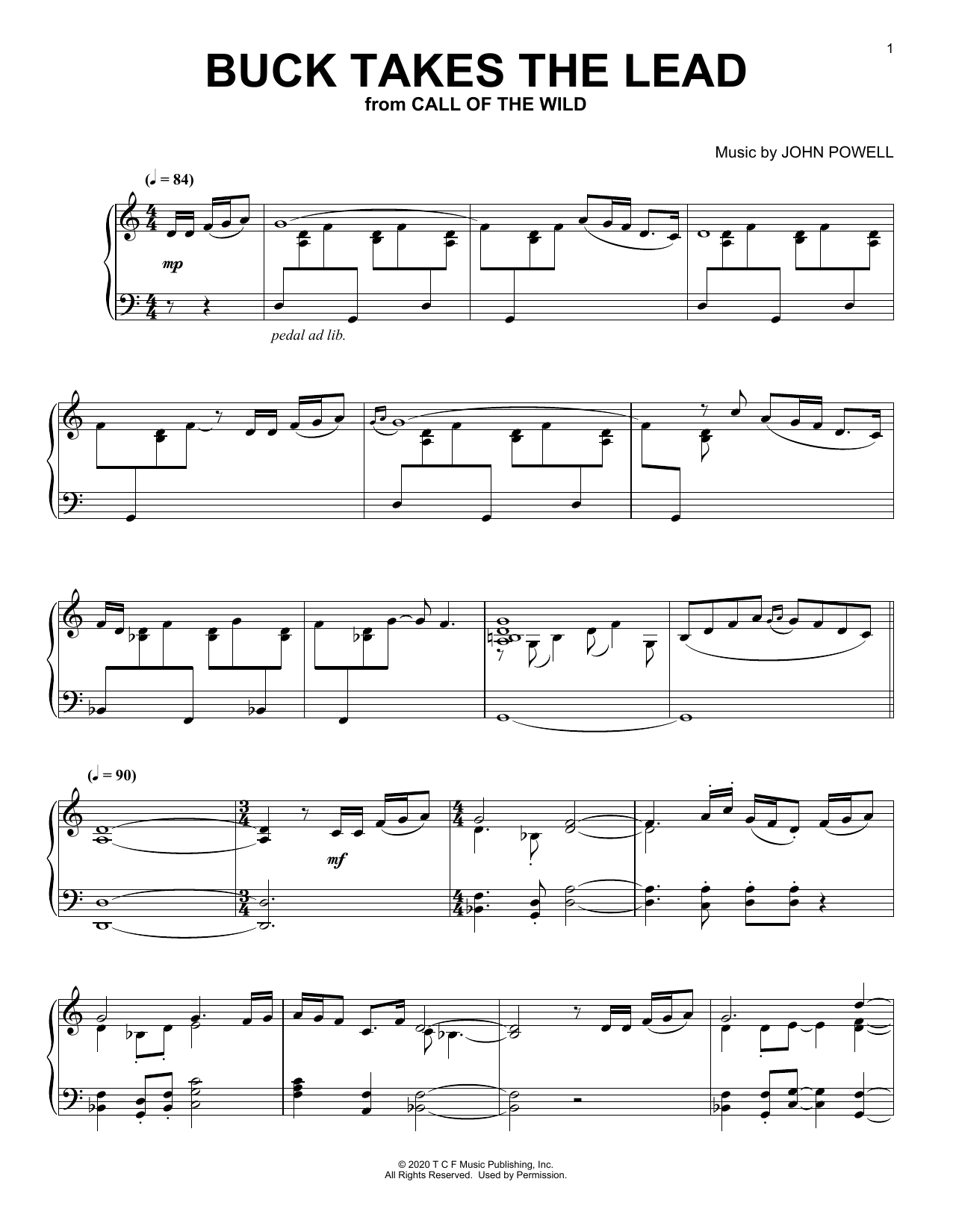John Powell Buck Takes The Lead (from The Call Of The Wild) (arr. Batu Sener) sheet music notes and chords arranged for Piano Solo