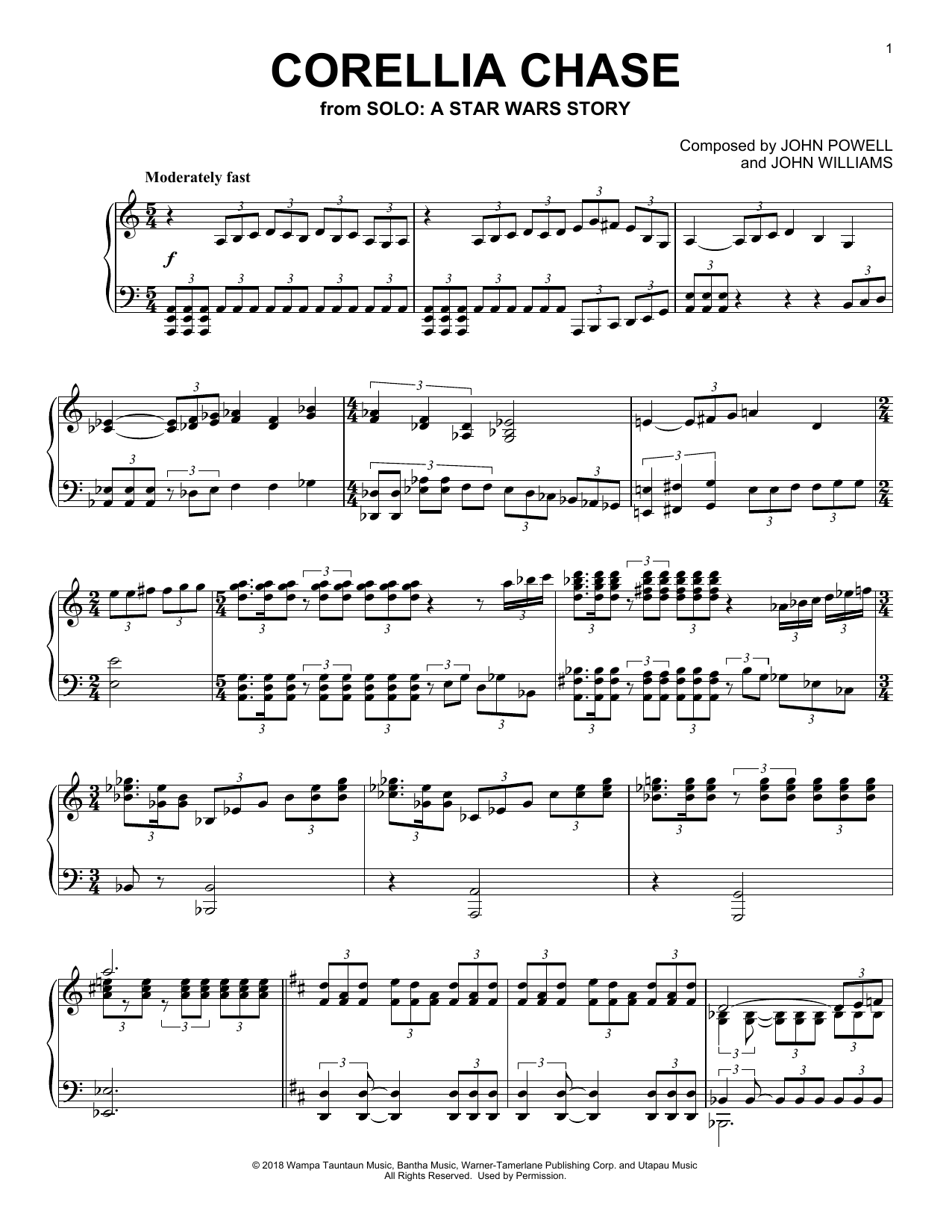 John Powell Corellia Chase (from Solo: A Star Wars Story) sheet music notes and chords arranged for Piano Solo