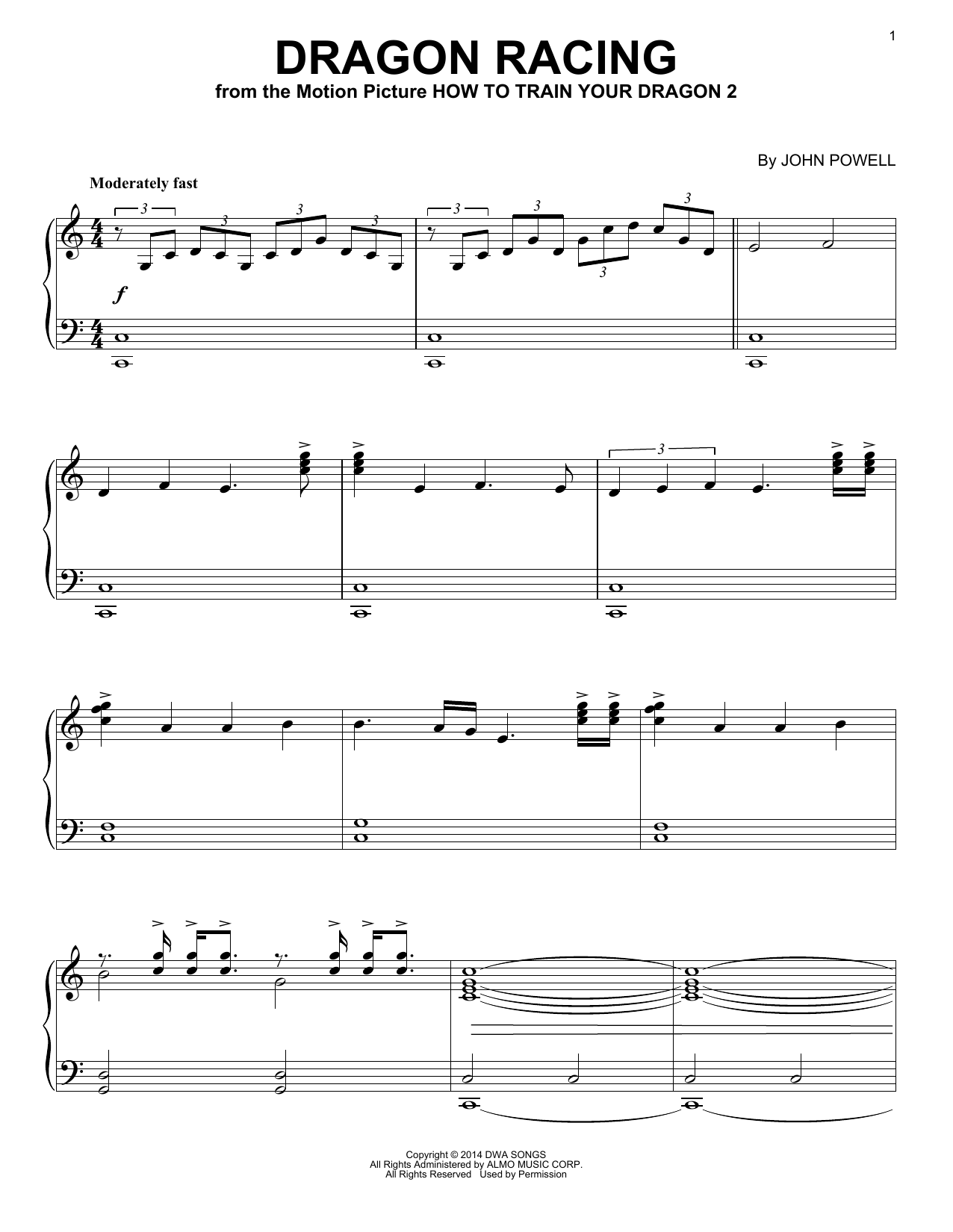 John Powell Dragon Racing (from How to Train Your Dragon 2) sheet music notes and chords arranged for Easy Piano