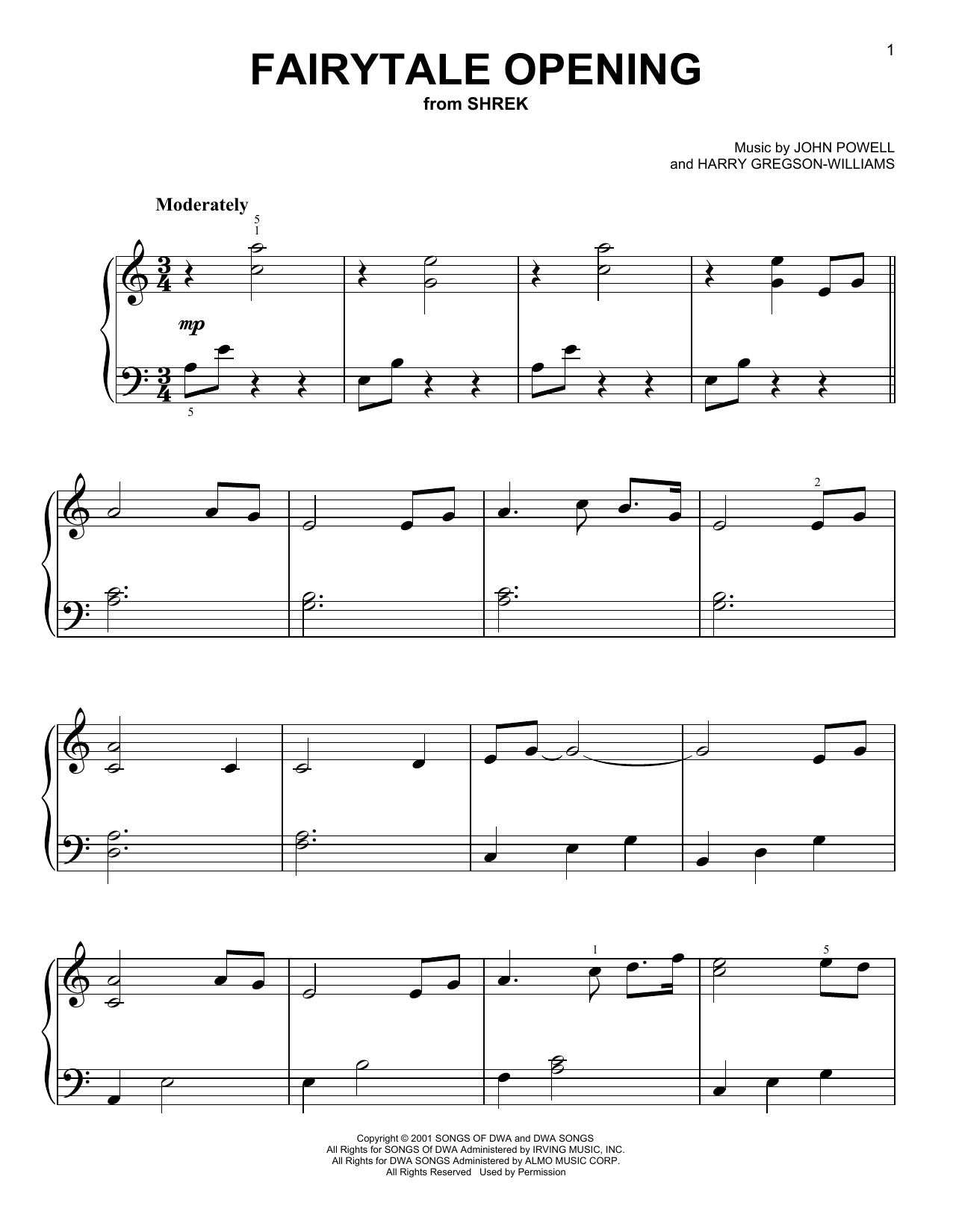 John Powell Fairytale Opening sheet music notes and chords arranged for Very Easy Piano