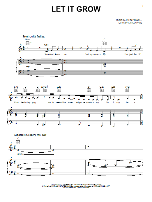 John Powell Let It Grow sheet music notes and chords arranged for Piano, Vocal & Guitar Chords (Right-Hand Melody)