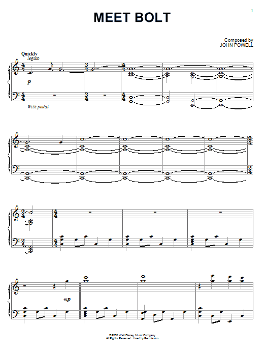 John Powell Meet Bolt sheet music notes and chords arranged for Piano Solo