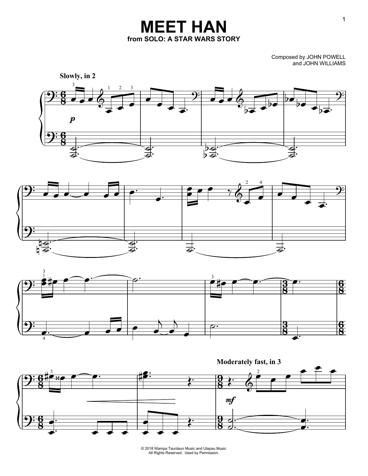 John Powell Meet Han (from Solo: A Star Wars Story) sheet music notes and chords arranged for Easy Piano