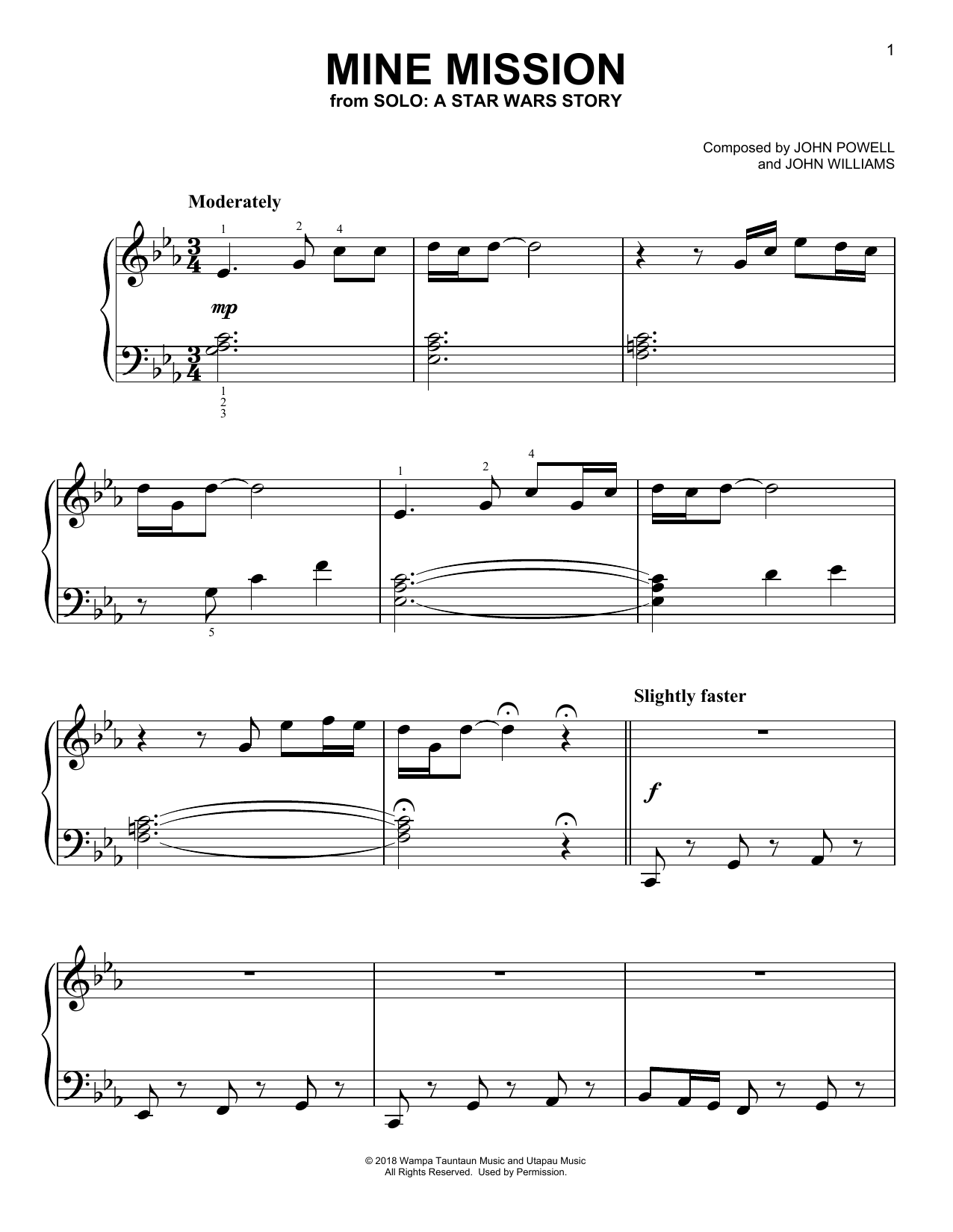 John Powell Mine Mission (from Solo: A Star Wars Story) sheet music notes and chords arranged for Easy Piano