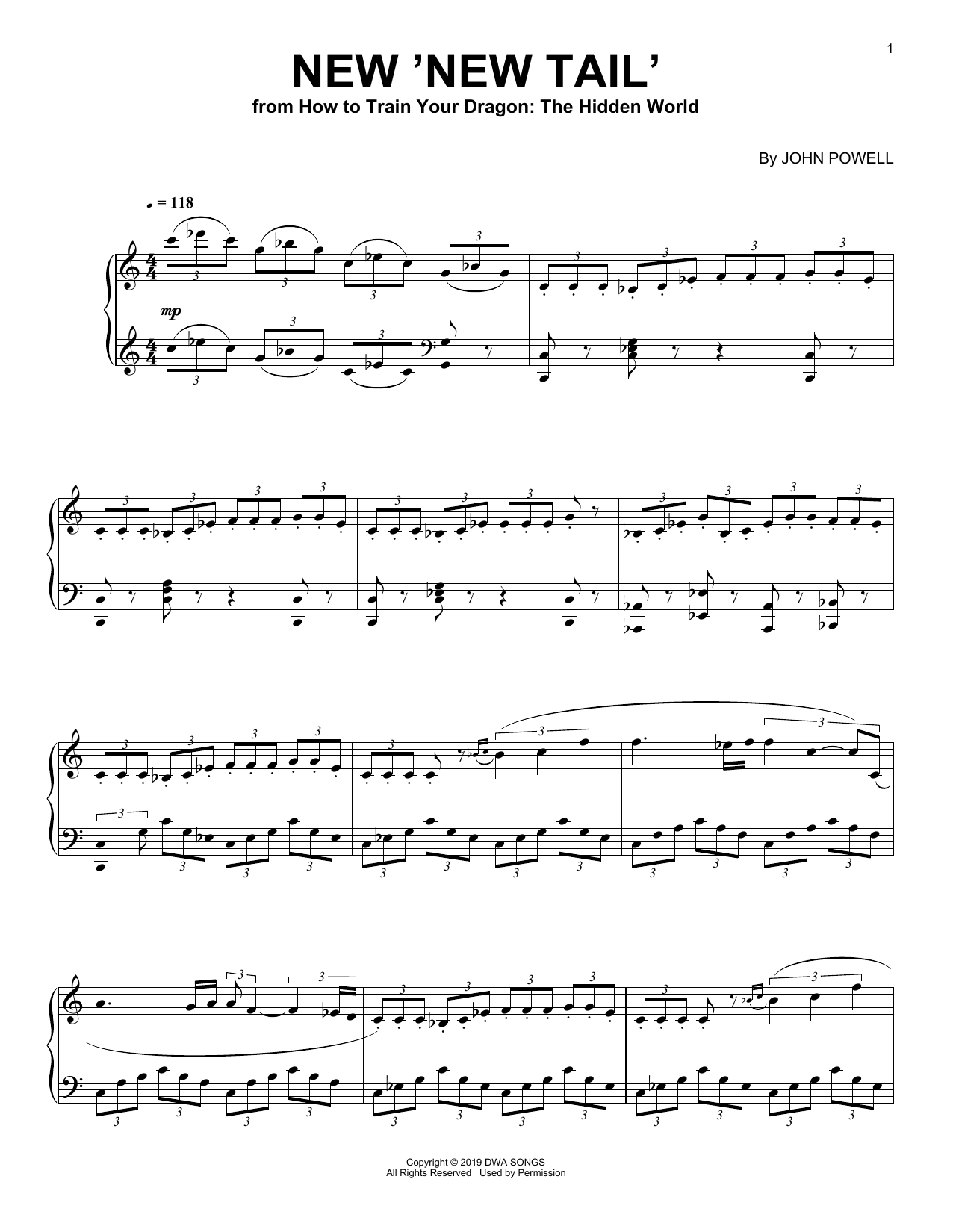 John Powell New 'New Tail' (from How to Train Your Dragon: The Hidden World) sheet music notes and chords arranged for Piano Solo