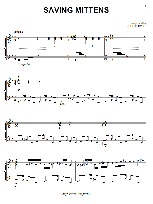 John Powell Saving Mittens sheet music notes and chords arranged for Piano Solo