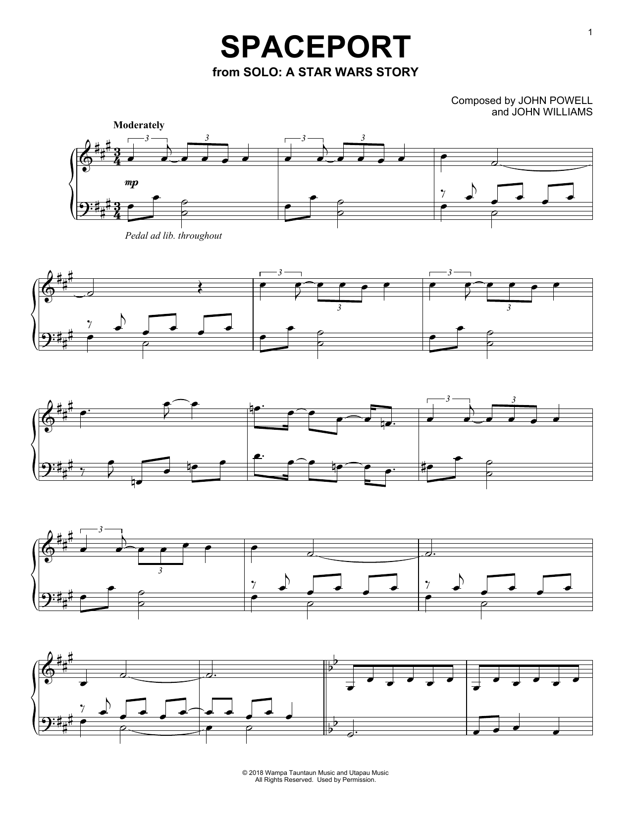John Williams Spaceport sheet music notes and chords arranged for Easy Piano