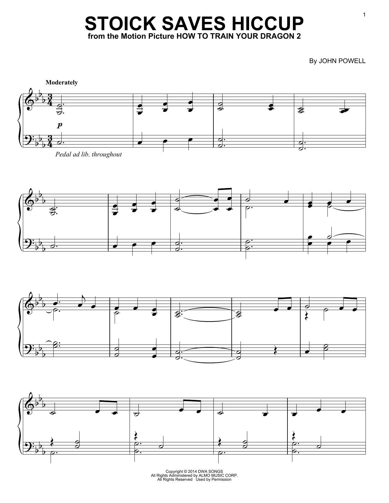 John Powell Stoick Saves Hiccup (from How to Train Your Dragon) sheet music notes and chords arranged for Piano Solo