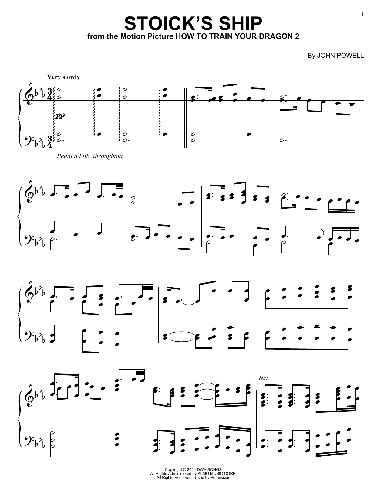 John Powell Stoick's Ship (from How to Train Your Dragon) sheet music notes and chords arranged for Piano Solo