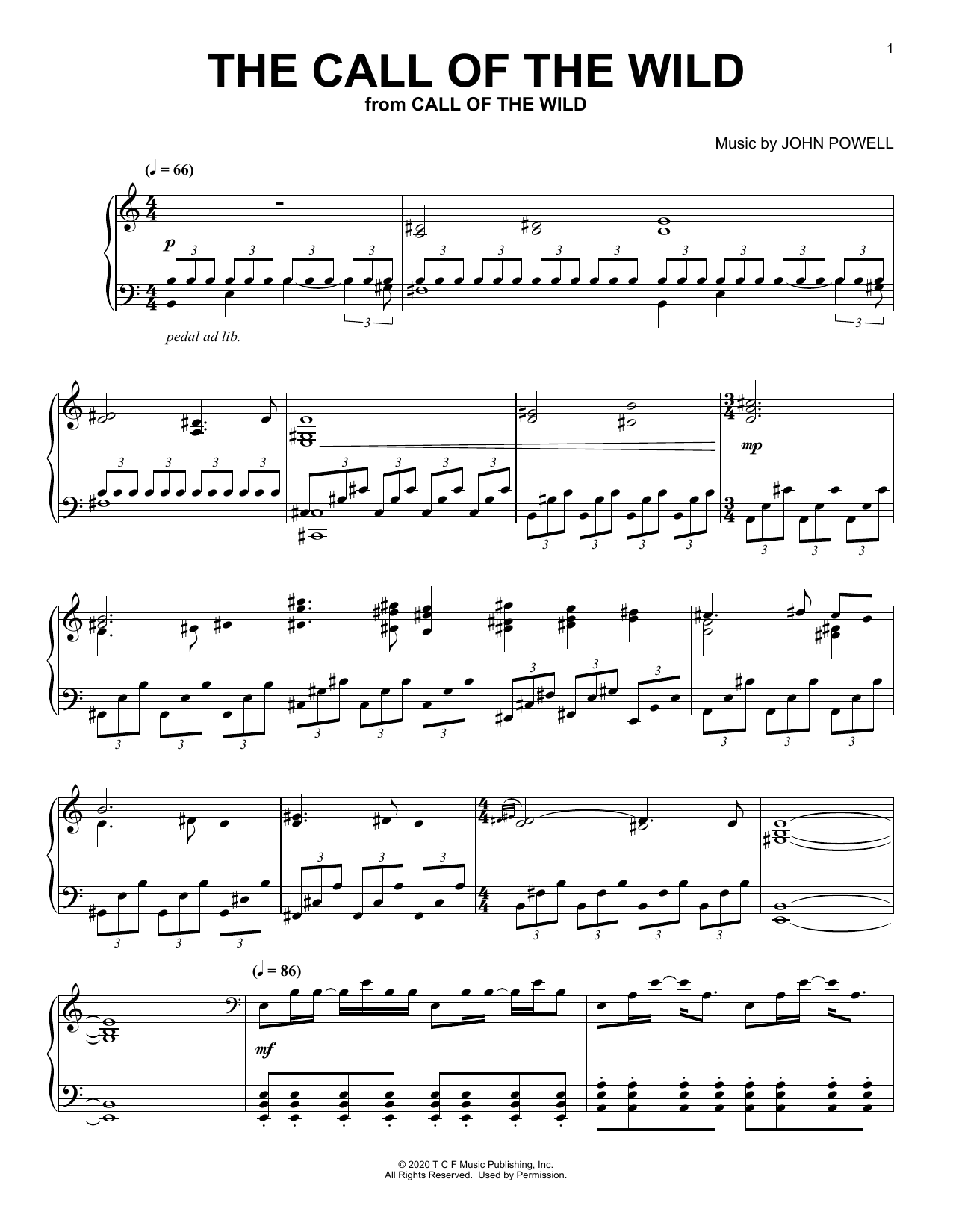 John Powell The Call Of The Wild (from The Call Of The Wild) (arr. Batu Sener) sheet music notes and chords arranged for Piano Solo