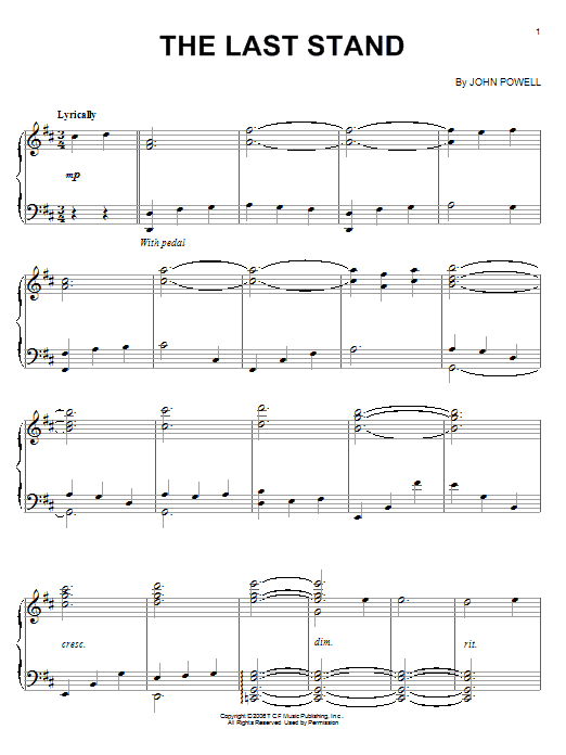 John Powell The Last Stand sheet music notes and chords arranged for Piano Solo