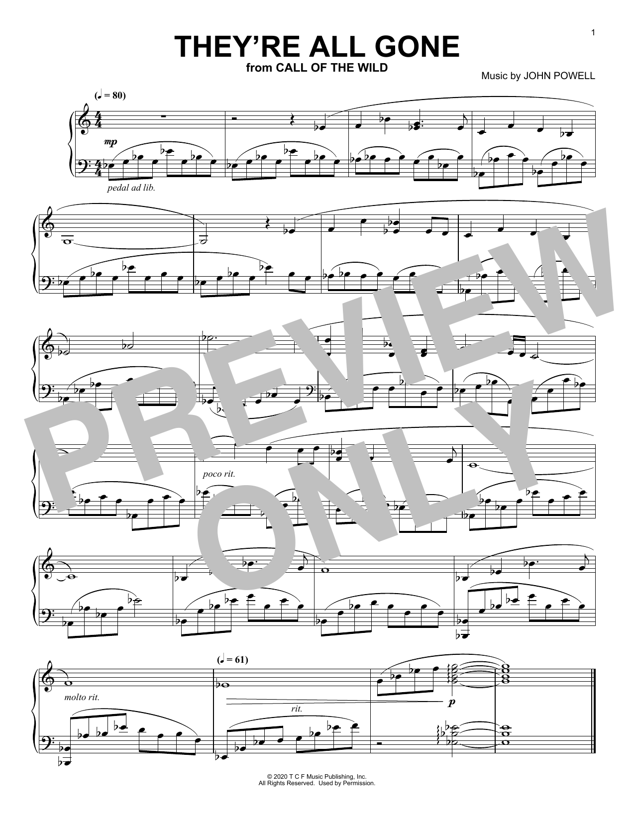 John Powell They're All Gone (from The Call Of The Wild) (arr. Batu Sener) sheet music notes and chords arranged for Piano Solo