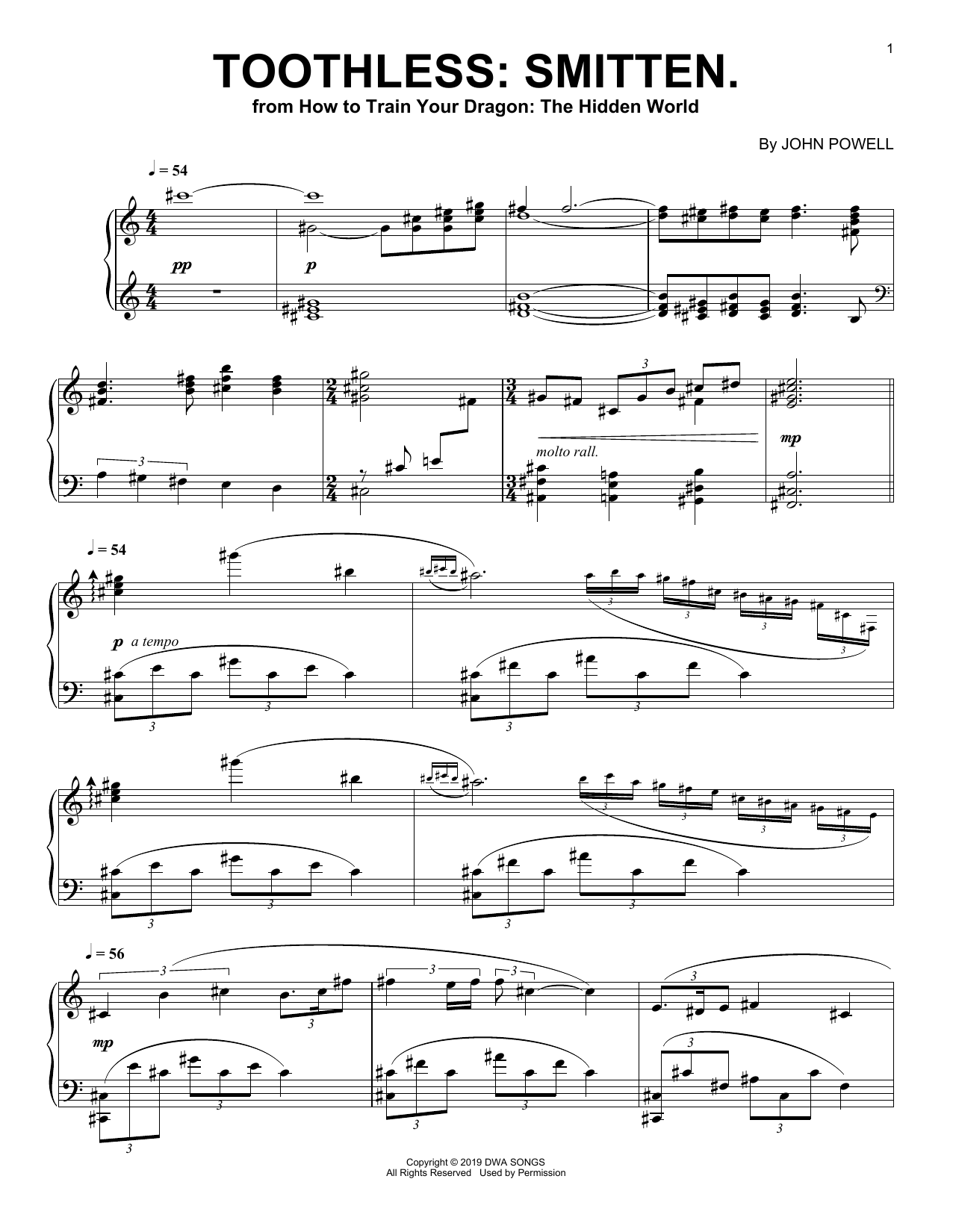 John Powell Toothless: Smitten. (from How to Train Your Dragon: The Hidden World) sheet music notes and chords arranged for Easy Piano