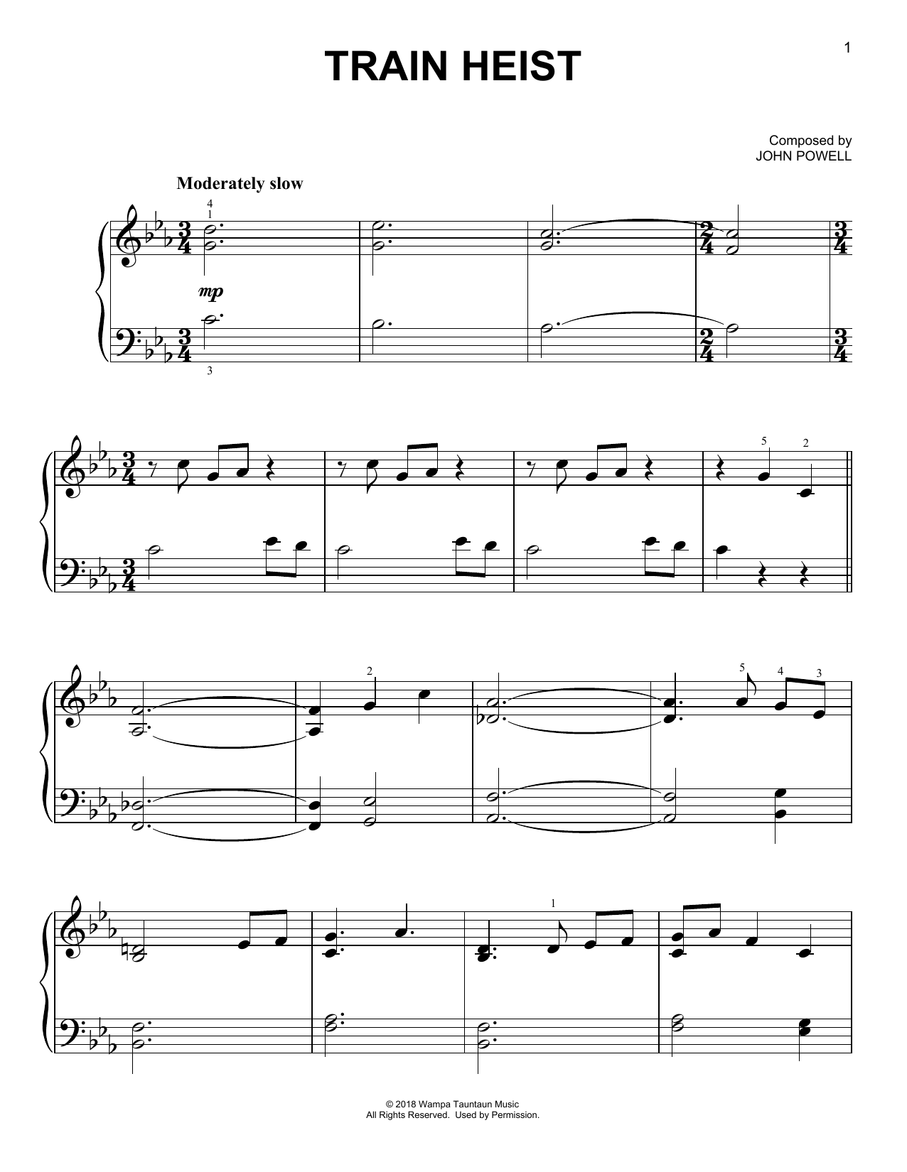 John Powell Train Heist (from Solo: A Star Wars Story) sheet music notes and chords arranged for Easy Piano