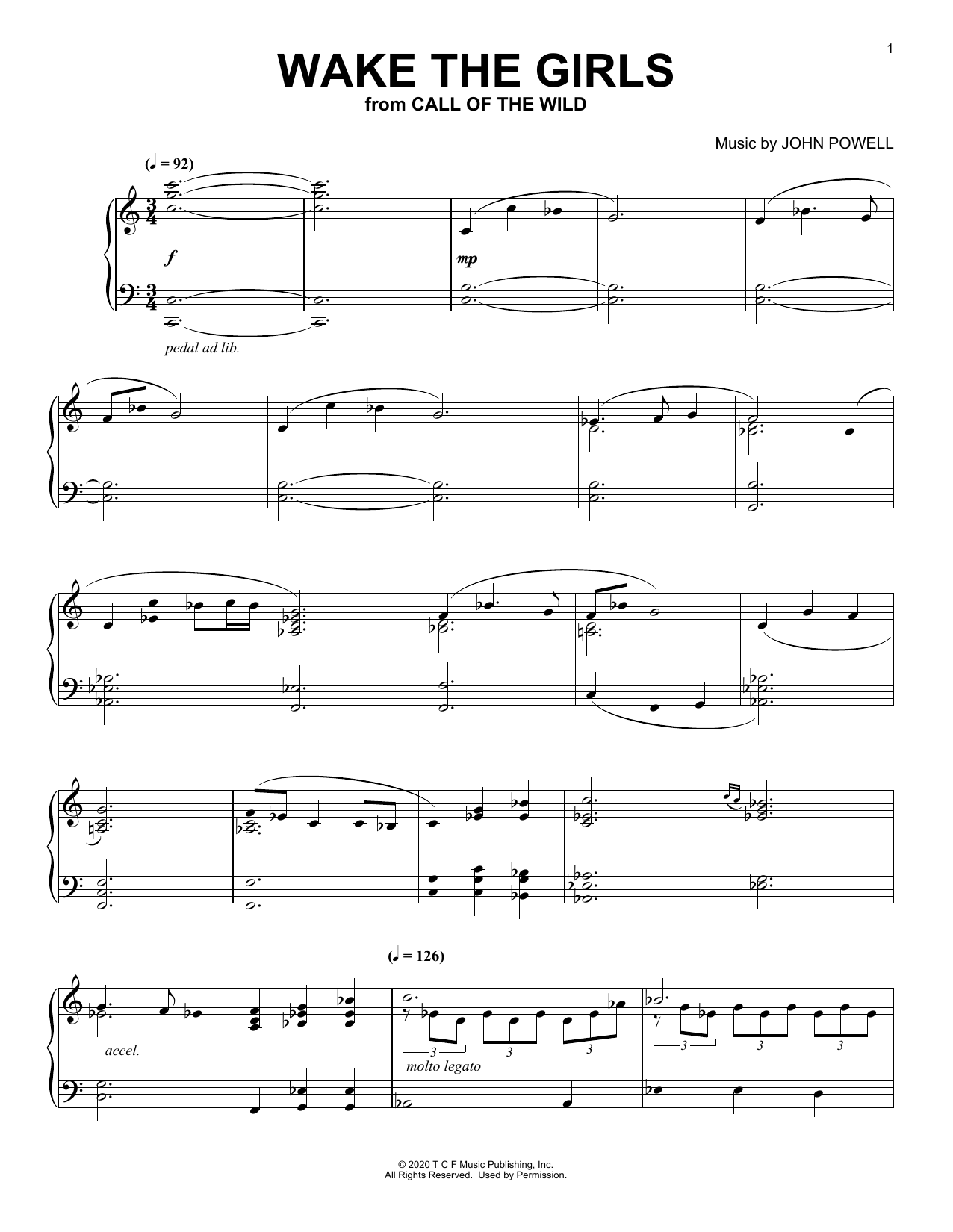 John Powell Wake The Girls (from The Call Of The Wild) (arr. Batu Sener) sheet music notes and chords arranged for Piano Solo