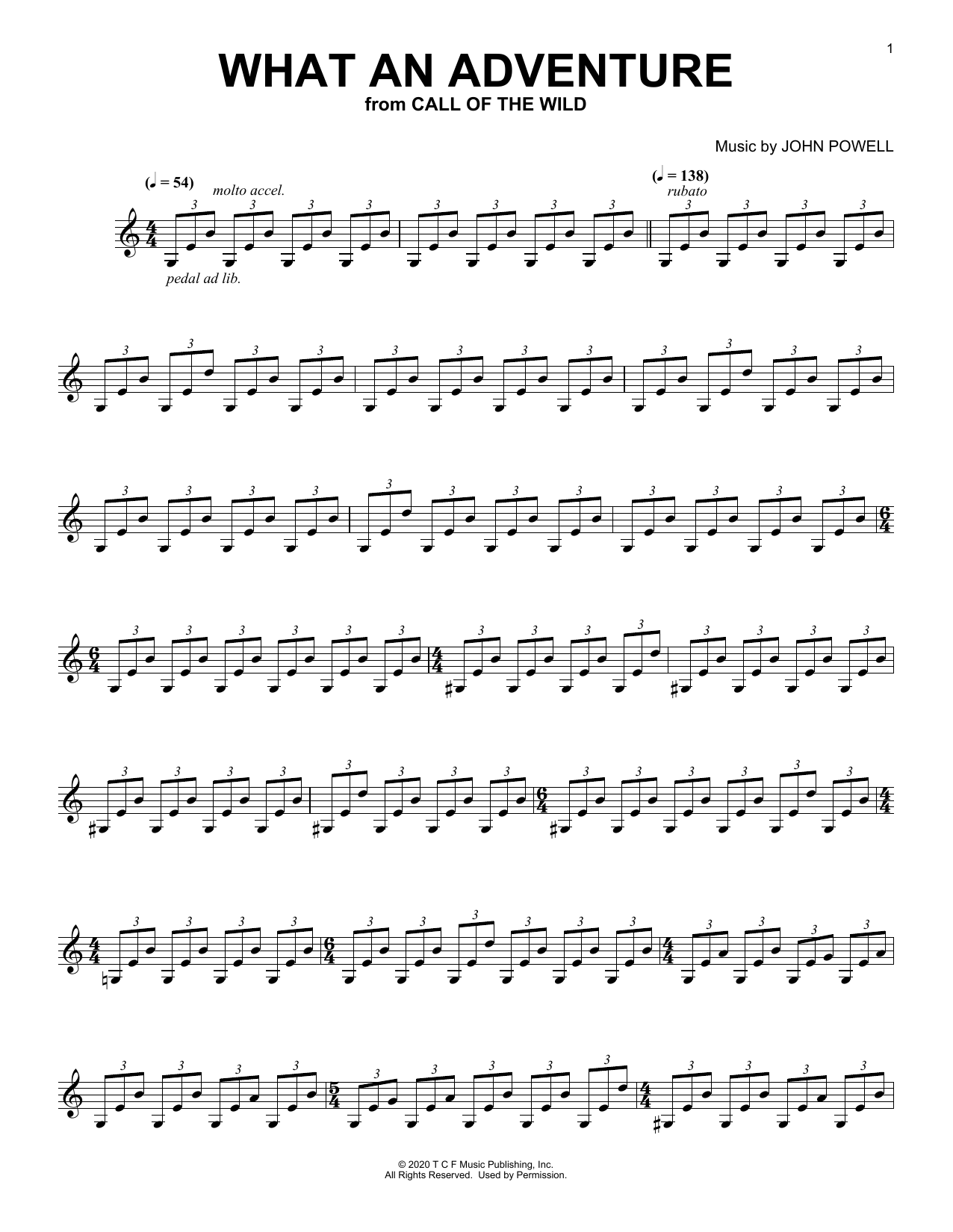 John Powell What An Adventure (from The Call Of The Wild) (arr. Batu Sener) sheet music notes and chords arranged for Piano Solo