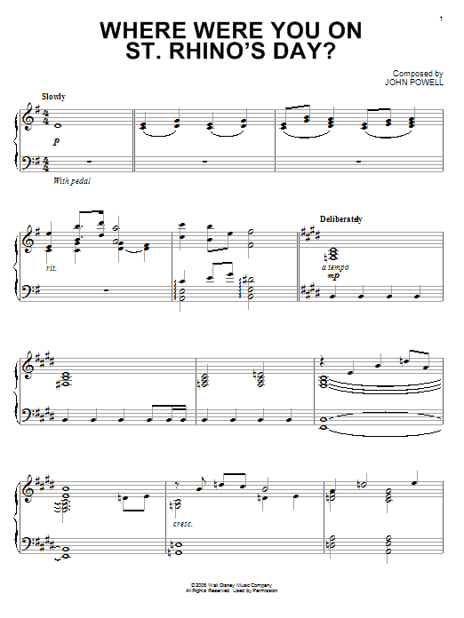 John Powell Where Were You On St. Rhino's Day? sheet music notes and chords arranged for Piano Solo