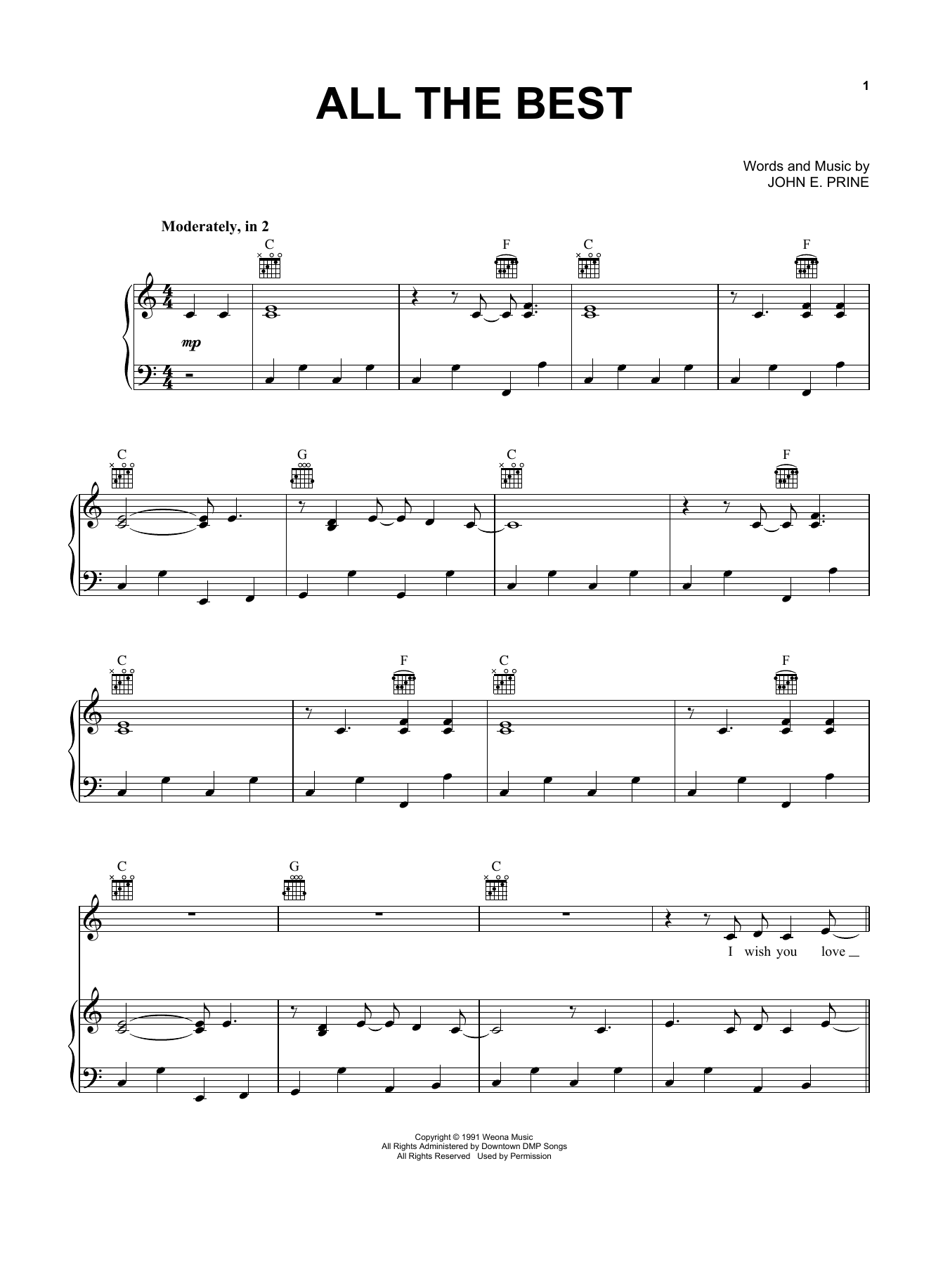 John Prine All The Best sheet music notes and chords arranged for Piano, Vocal & Guitar Chords (Right-Hand Melody)