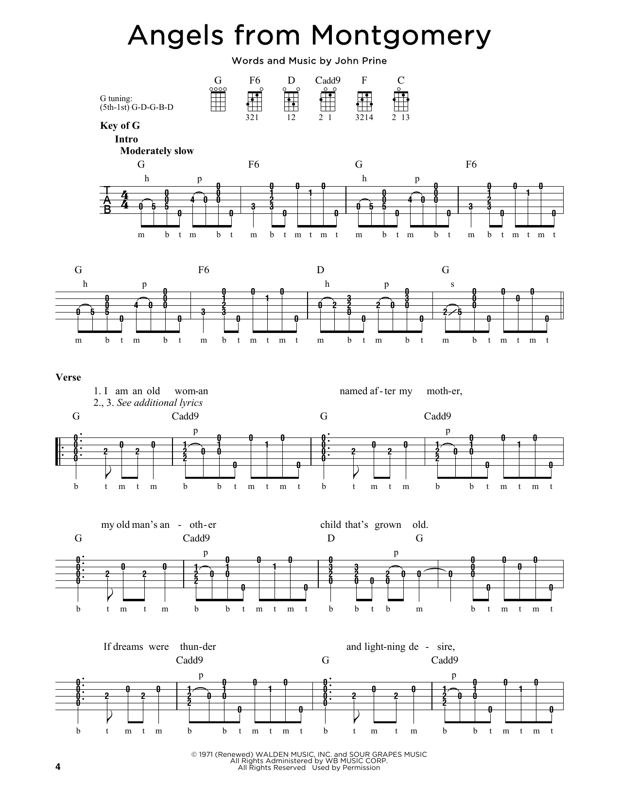 John Prine Angels From Montgomery sheet music notes and chords arranged for Ukulele