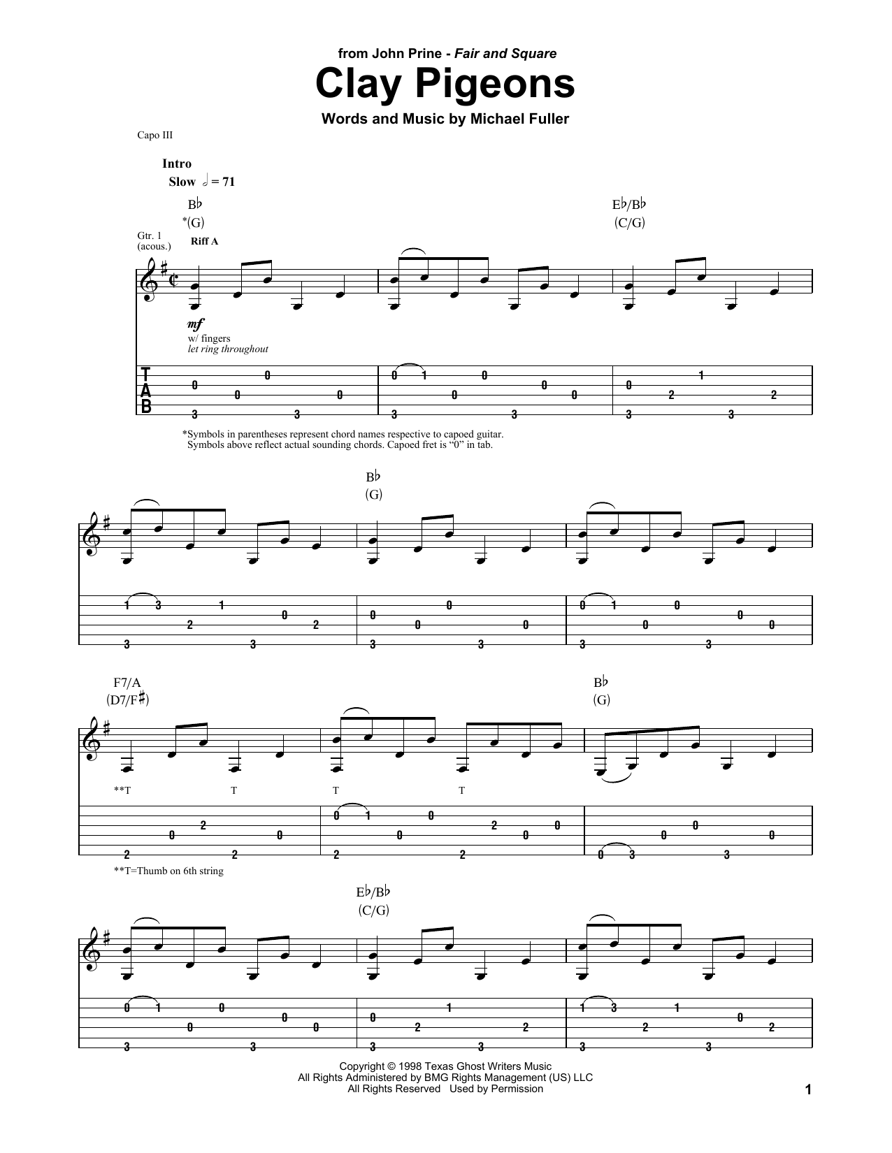 John Prine Clay Pigeons sheet music notes and chords arranged for Piano, Vocal & Guitar Chords (Right-Hand Melody)