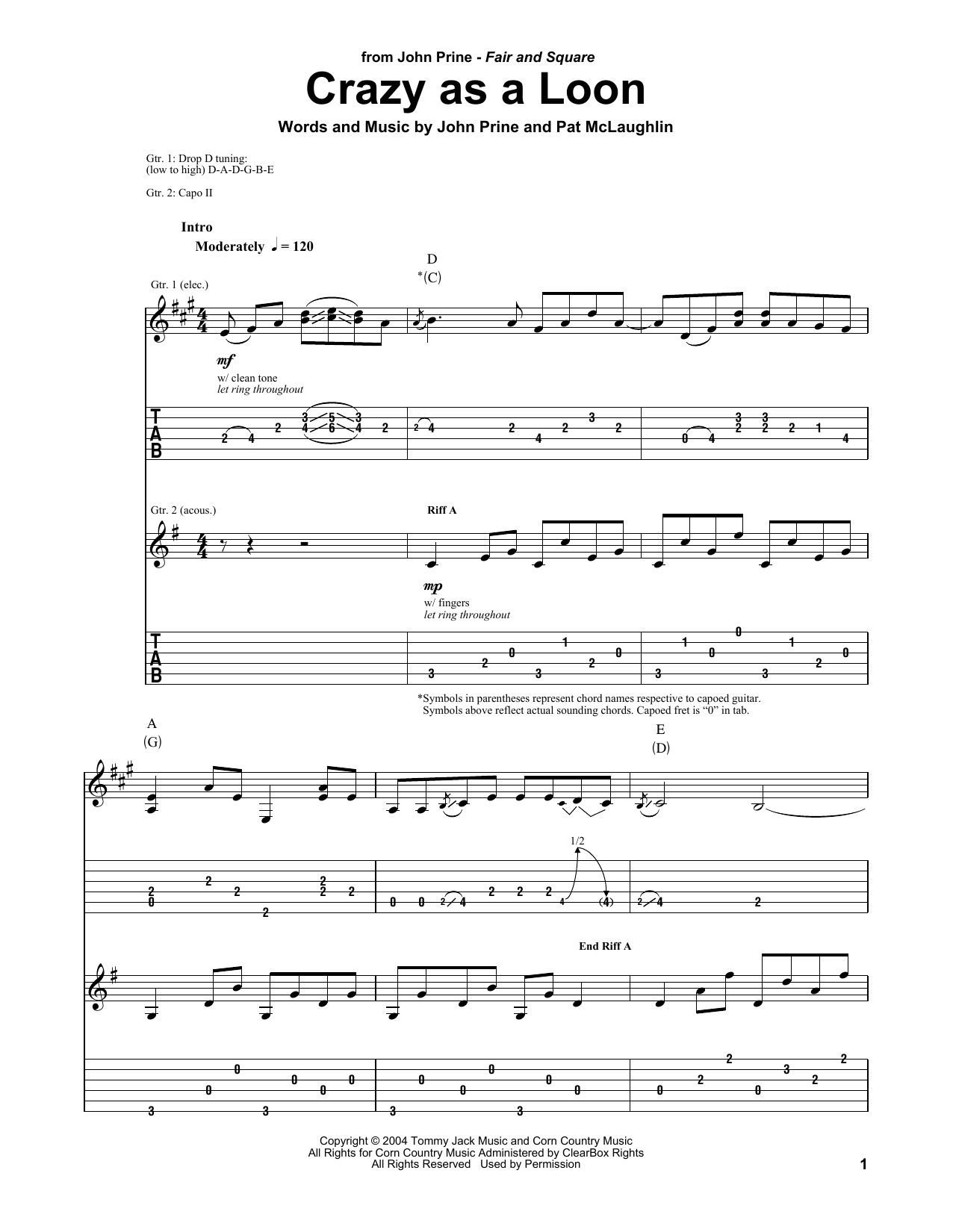 John Prine Crazy As A Loon sheet music notes and chords arranged for Ukulele