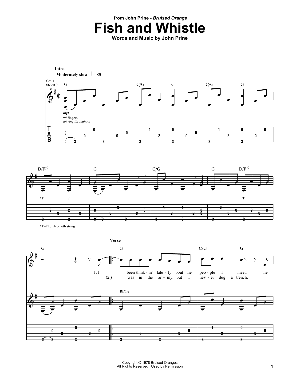 John Prine Fish And Whistle sheet music notes and chords arranged for Piano, Vocal & Guitar Chords (Right-Hand Melody)