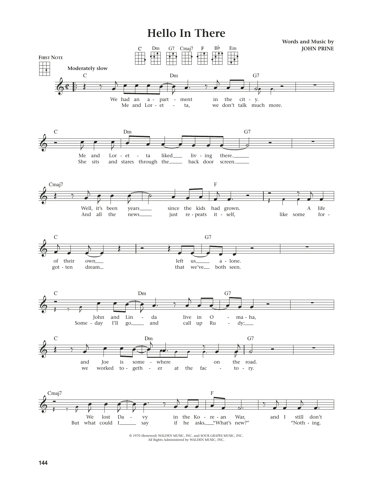 John Prine Hello In There (from The Daily Ukulele) (arr. Jim Beloff) sheet music notes and chords arranged for Ukulele