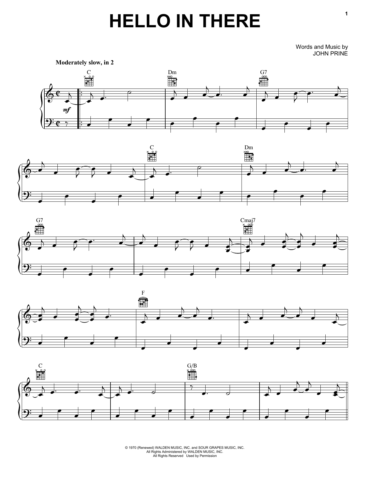 John Prine Hello In There sheet music notes and chords arranged for Guitar Tab