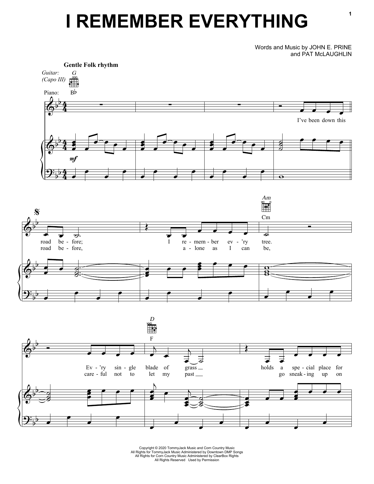 John Prine I Remember Everything sheet music notes and chords arranged for Piano, Vocal & Guitar Chords (Right-Hand Melody)