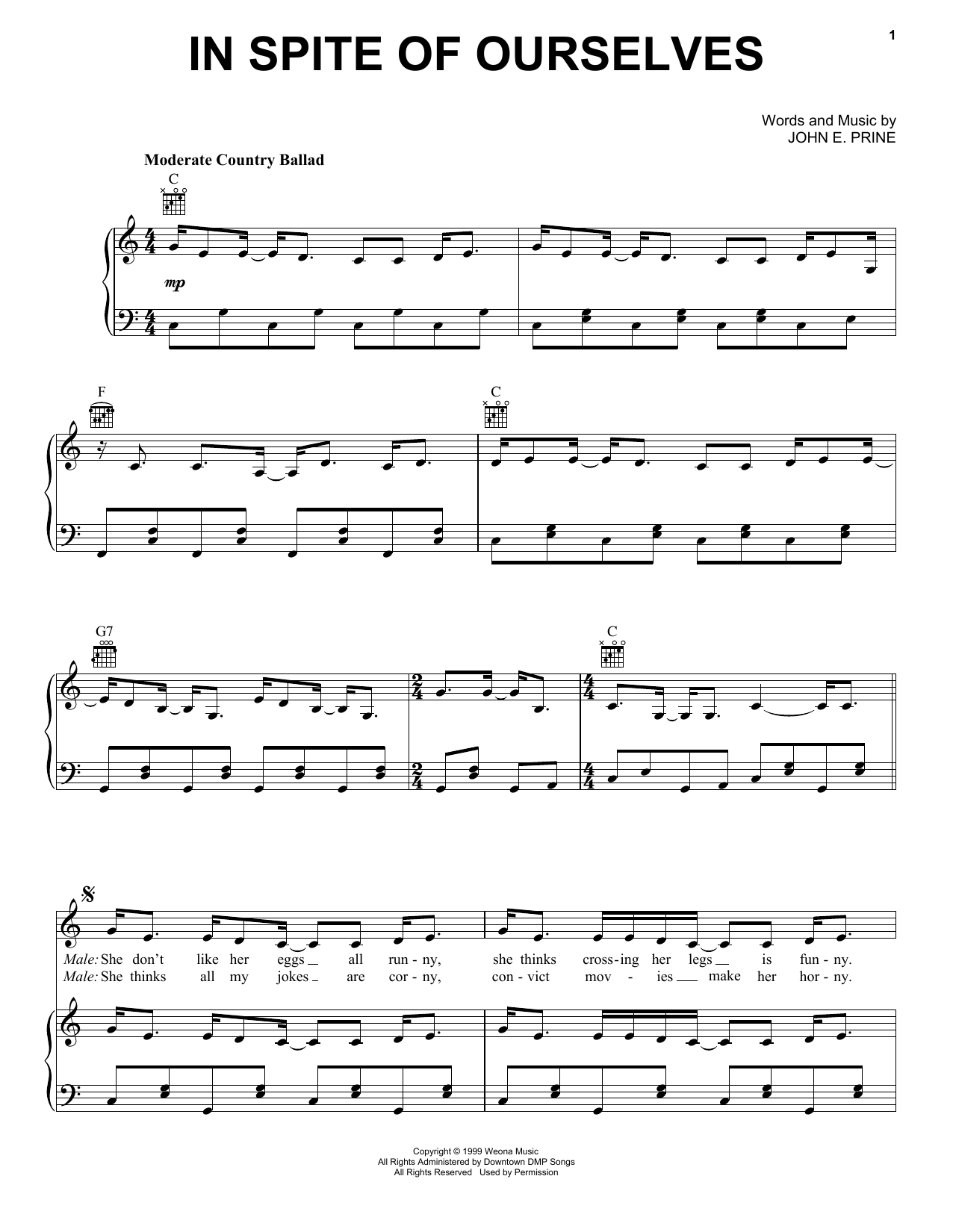 John Prine In Spite Of Ourselves sheet music notes and chords arranged for Guitar Tab