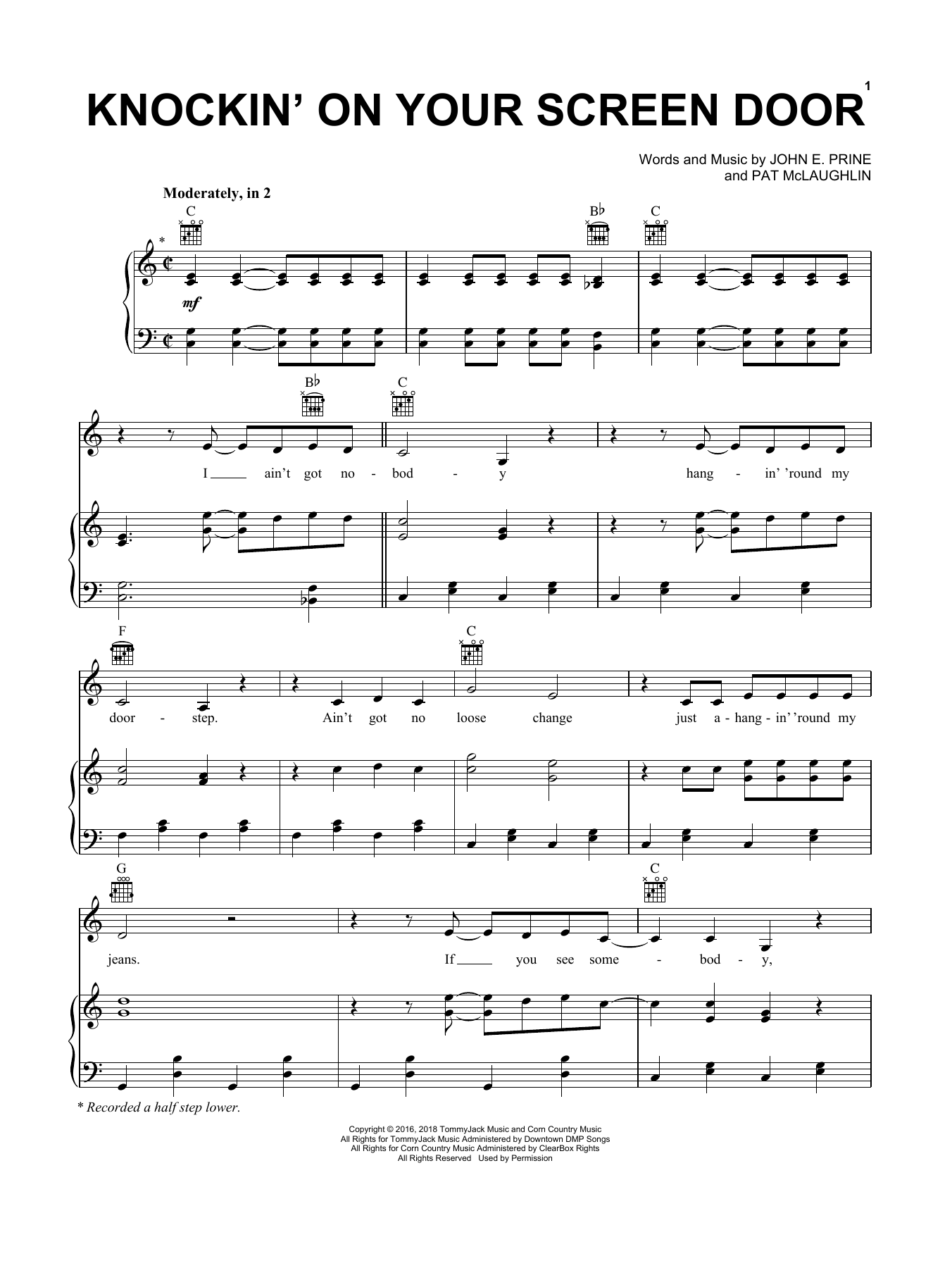 John Prine Knockin' On Your Screen Door sheet music notes and chords arranged for Piano, Vocal & Guitar Chords (Right-Hand Melody)