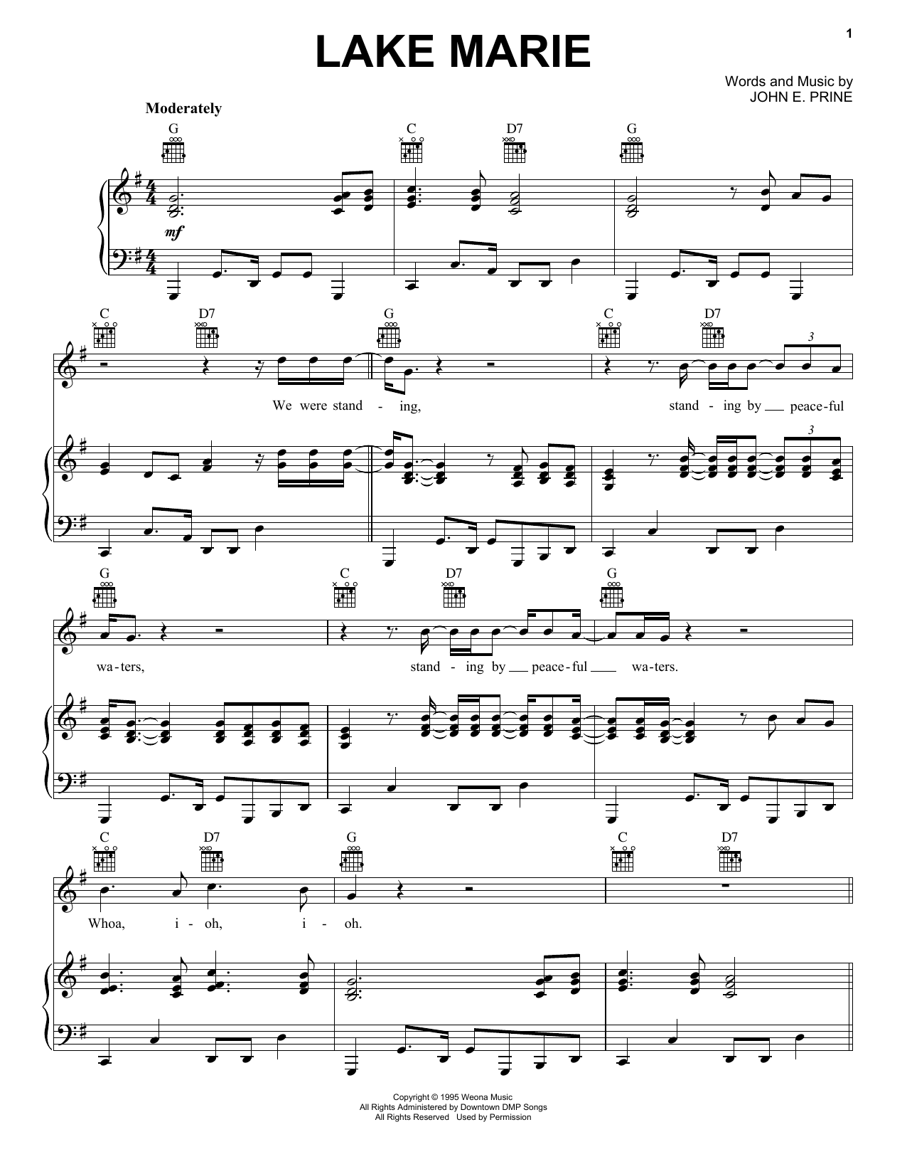 John Prine Lake Marie sheet music notes and chords arranged for Piano, Vocal & Guitar Chords (Right-Hand Melody)