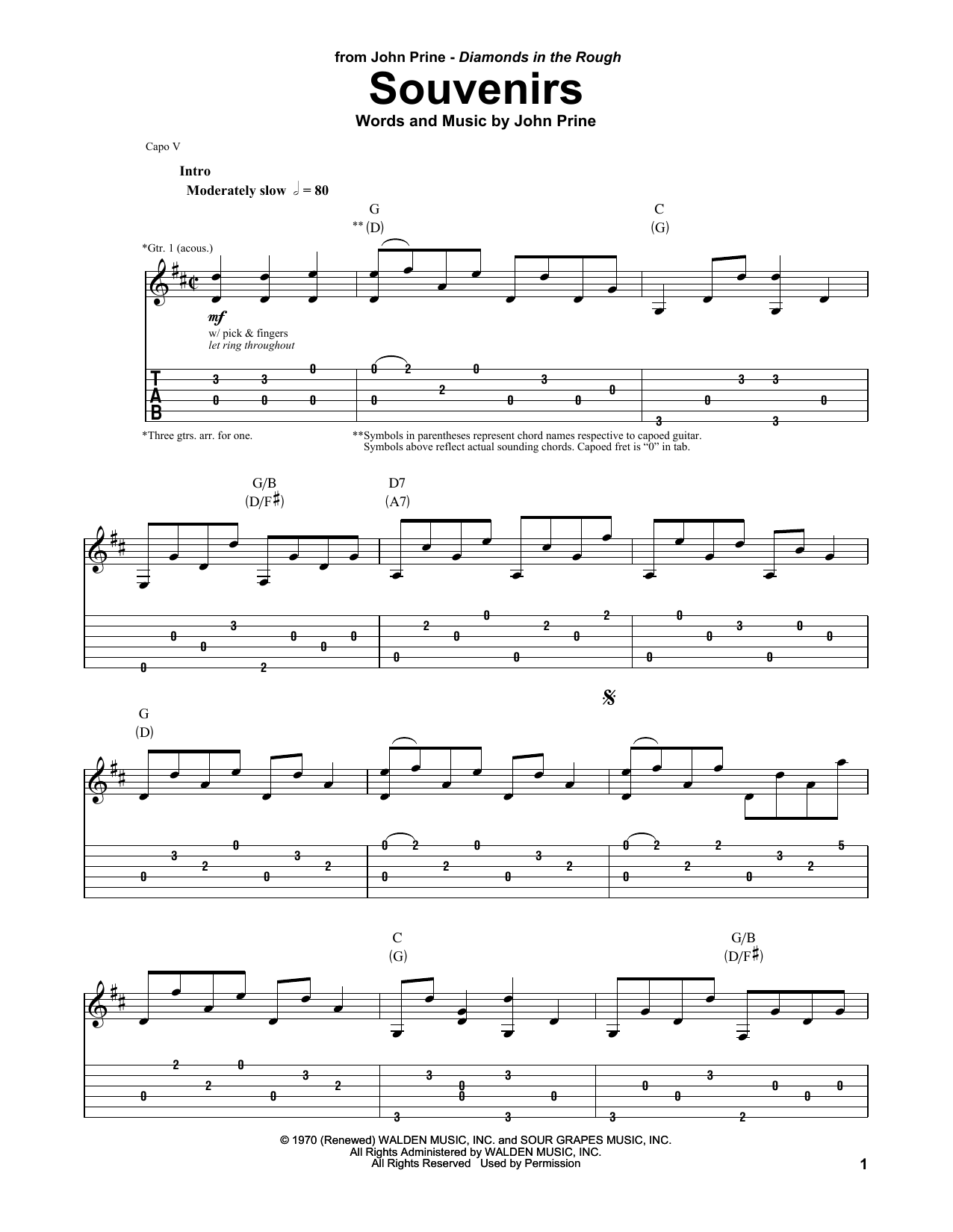 John Prine Souvenirs sheet music notes and chords arranged for Piano, Vocal & Guitar Chords (Right-Hand Melody)