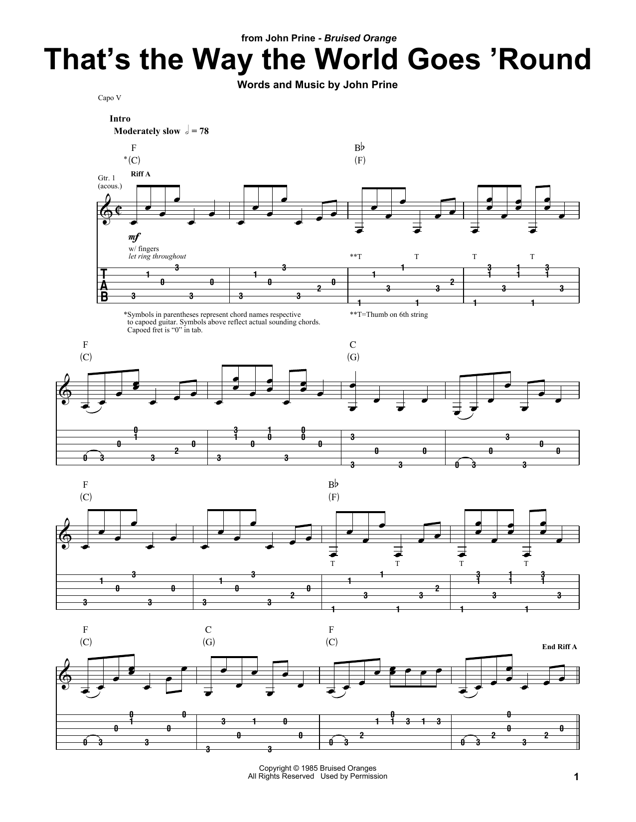 John Prine That's The Way The World Goes 'Round sheet music notes and chords arranged for Piano, Vocal & Guitar Chords (Right-Hand Melody)