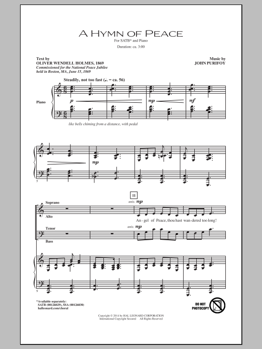 John Purifoy A Hymn Of Peace sheet music notes and chords arranged for SSA Choir