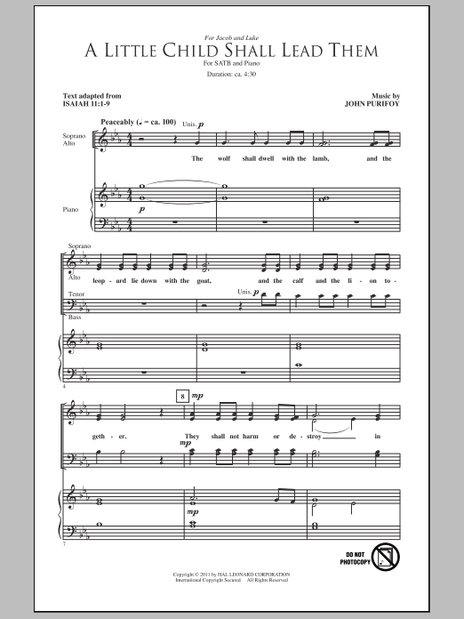 John Purifoy A Little Child Shall Lead Them sheet music notes and chords arranged for SATB Choir