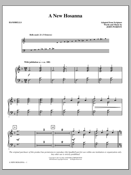 John Purifoy A New Hosanna sheet music notes and chords arranged for Handbells