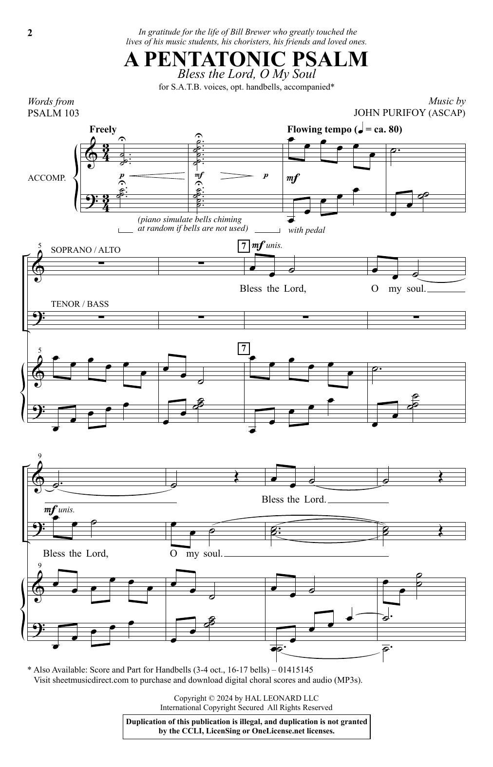 John Purifoy A Pentatonic Psalm (Bless The Lord, O My Soul) sheet music notes and chords arranged for SATB Choir