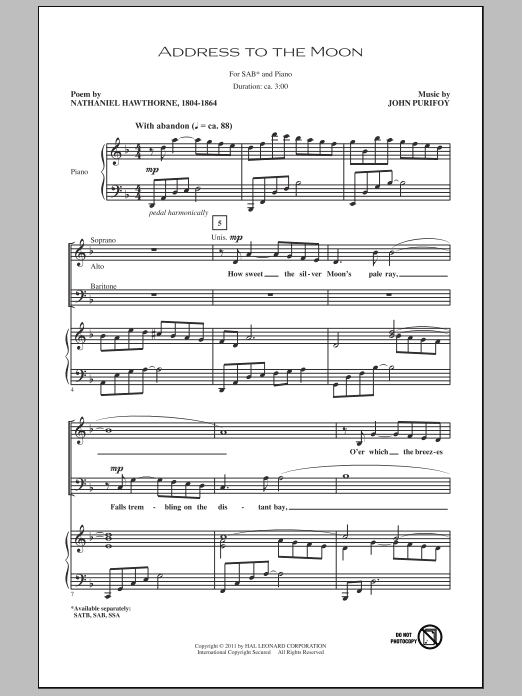 John Purifoy Address To The Moon sheet music notes and chords arranged for SATB Choir