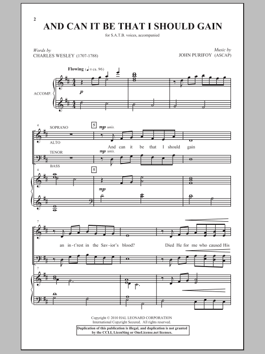 John Purifoy And Can It Be That I Should Gain sheet music notes and chords arranged for SATB Choir