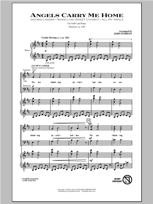 John Purifoy Angels Carry Me Home (Medley) sheet music notes and chords arranged for SAB Choir