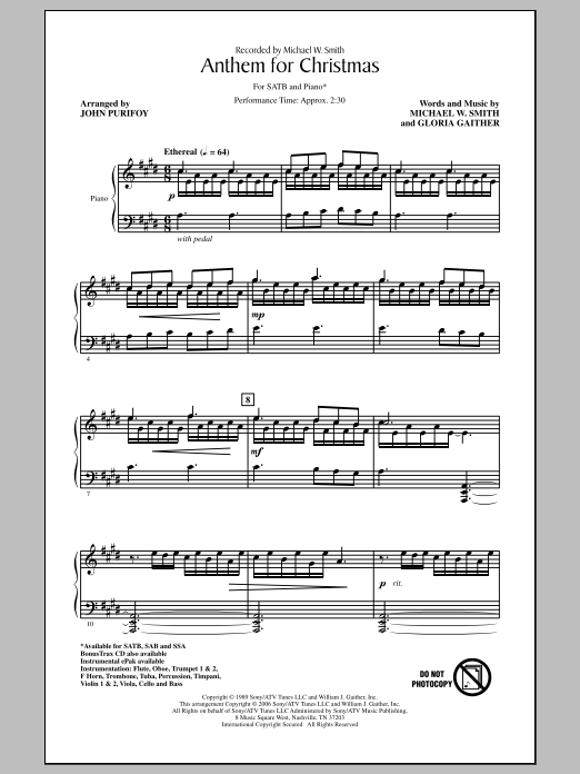 John Purifoy Anthem For Christmas sheet music notes and chords arranged for SAB Choir