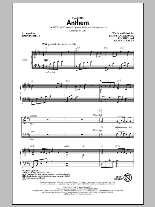 John Purifoy Anthem sheet music notes and chords arranged for SAB Choir