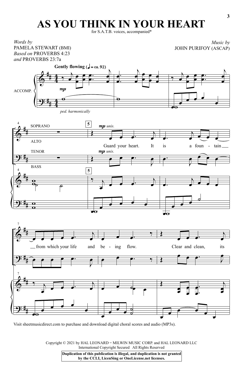John Purifoy As You Think In Your Heart sheet music notes and chords arranged for SATB Choir