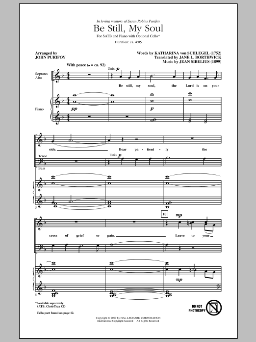 John Purifoy Be Still My Soul sheet music notes and chords arranged for SATB Choir