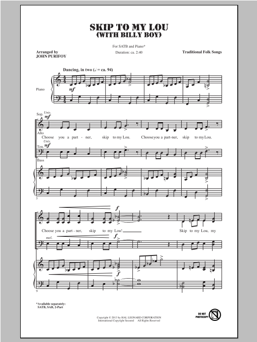 John Purifoy Billy Boy sheet music notes and chords arranged for 2-Part Choir