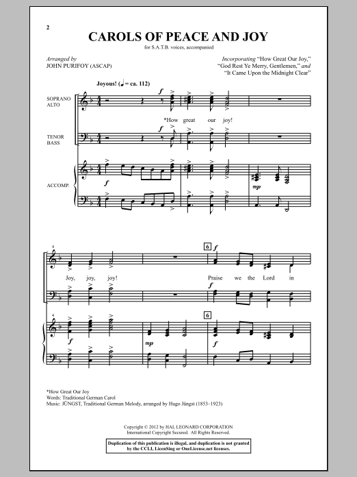 John Purifoy Carols Of Peace And Joy sheet music notes and chords arranged for SATB Choir