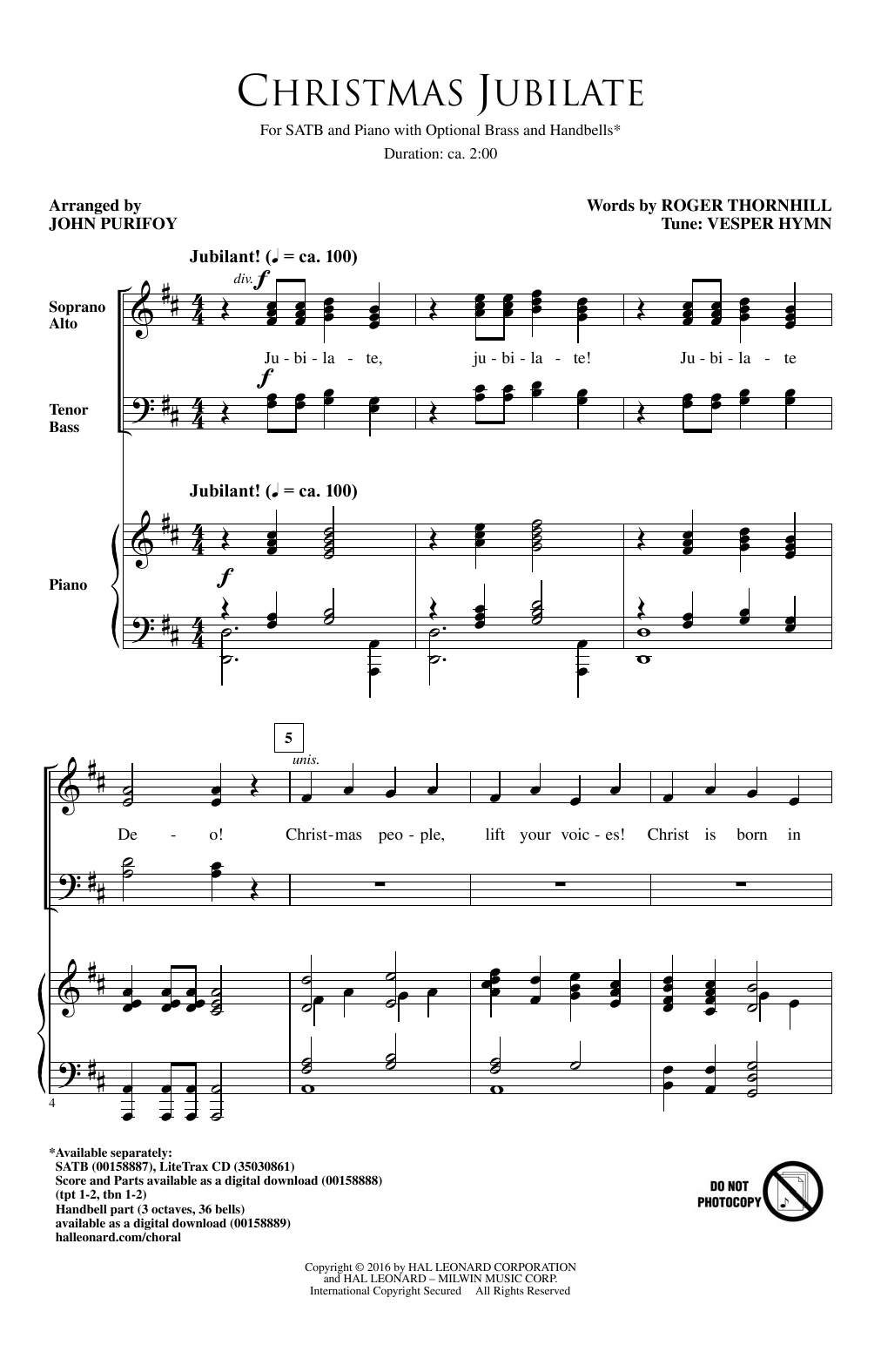 John Purifoy Christmas Jubilate sheet music notes and chords arranged for SATB Choir