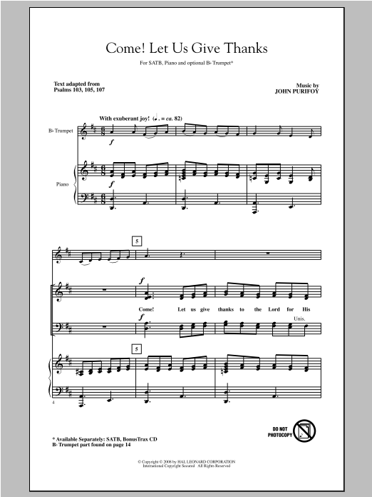 John Purifoy Come! Let Us Give Thanks sheet music notes and chords arranged for SATB Choir