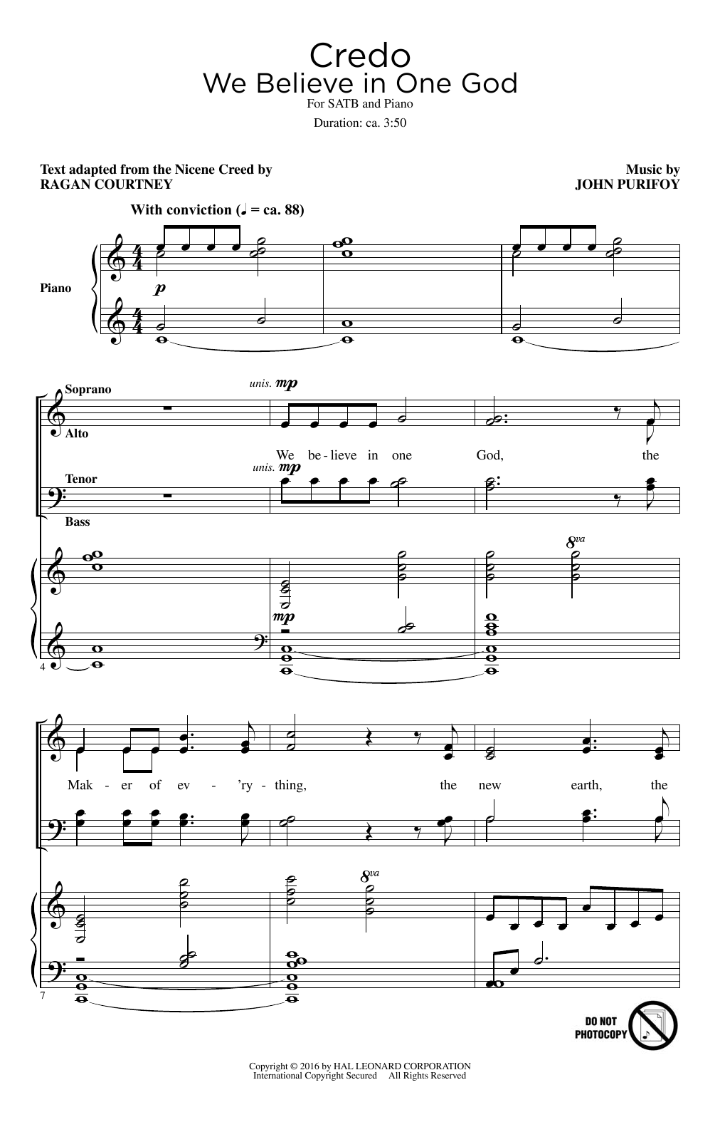 John Purifoy Credo (We Believe In One God) sheet music notes and chords arranged for SATB Choir